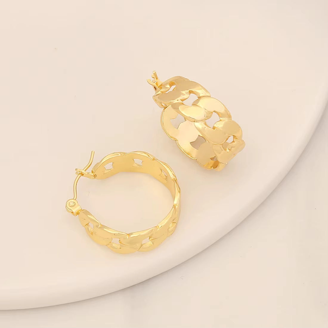 Tarnish Geometric Stud Huggie Hoop Earrings