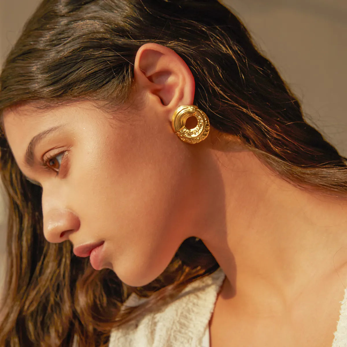Irregular Hammered Chunky Round Square Earrings