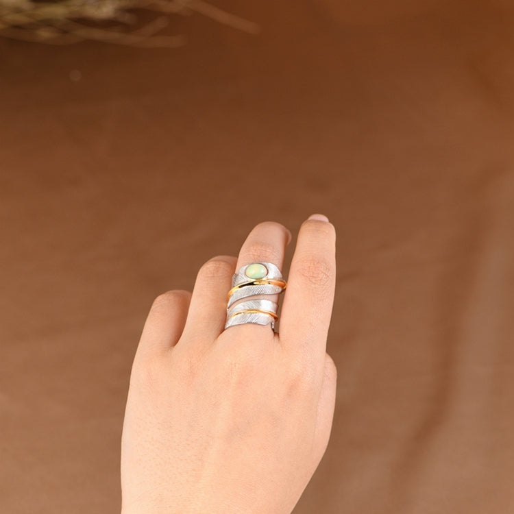 Feather Set Opal Adjustable Ring