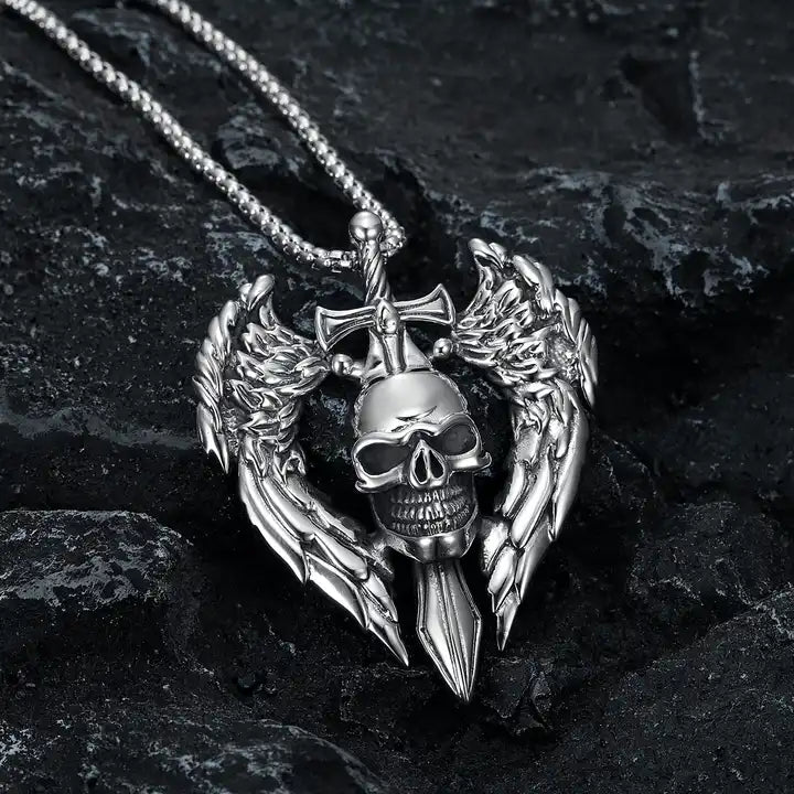 Skull & Wings Sword Pendant