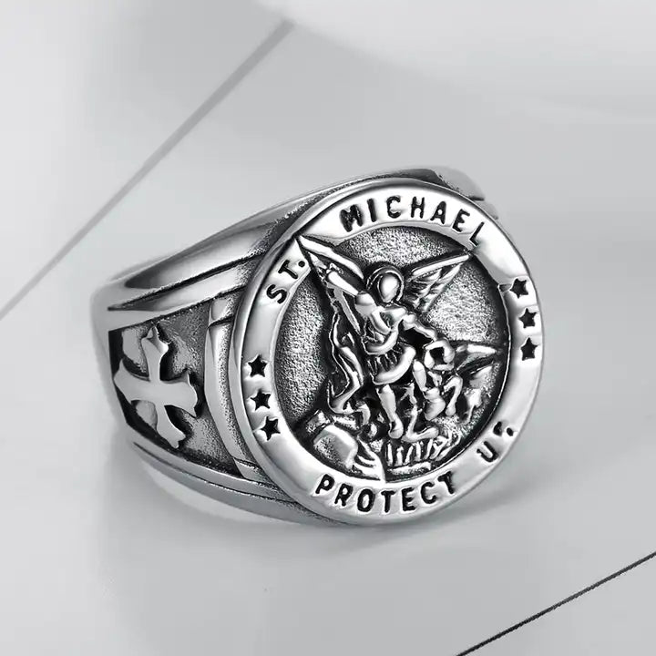 st michael protect us signet ring