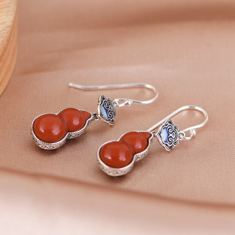 Cloisonne South Red Agate Gourd Earrings