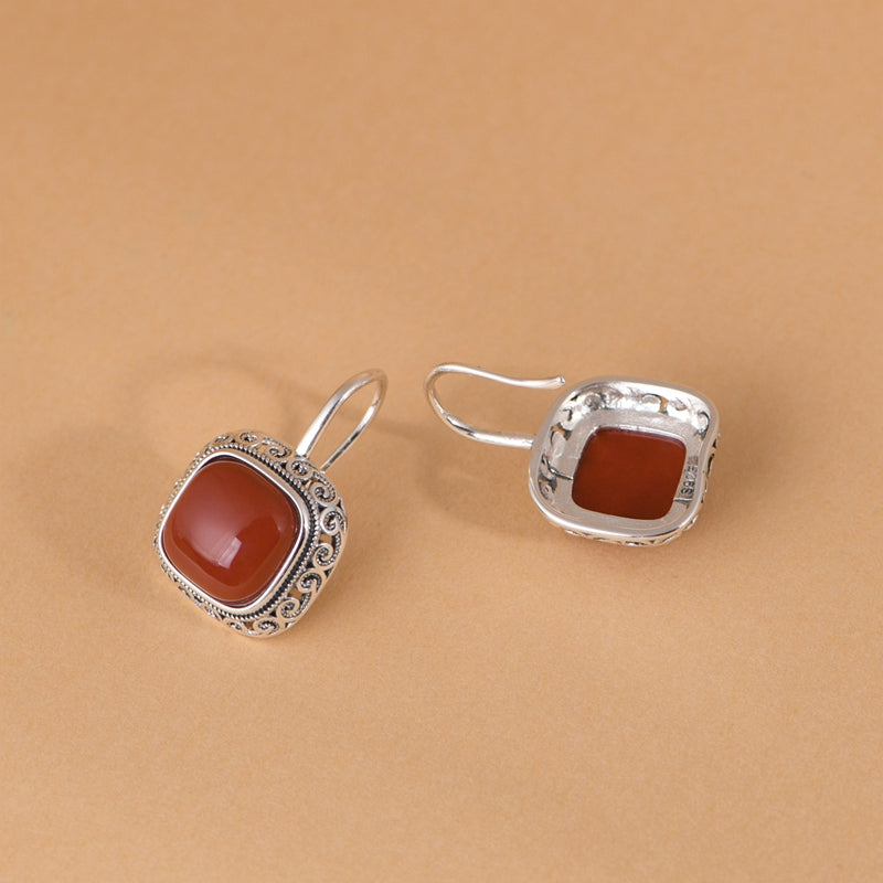 Red Agate Square Earrings