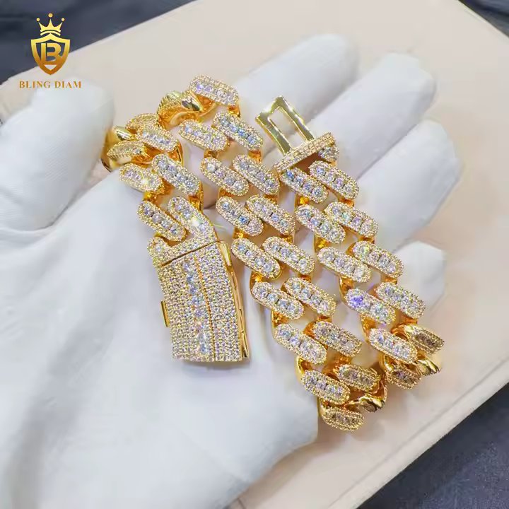 Wide Cuban Link Chain - 15mm CZ Diamond, 14K Gold Plated