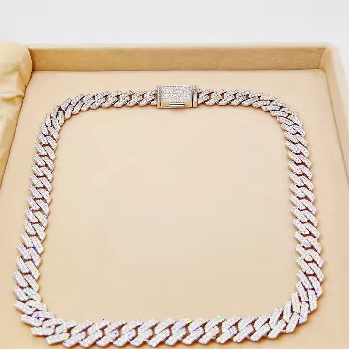 Miami Cuban Chain - 12mm Dual Row VVS Moissanite, Sterling Silver