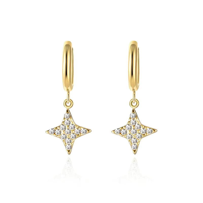 Zircon Butterfly Moon Square Heart Star Love Stud Earrings
