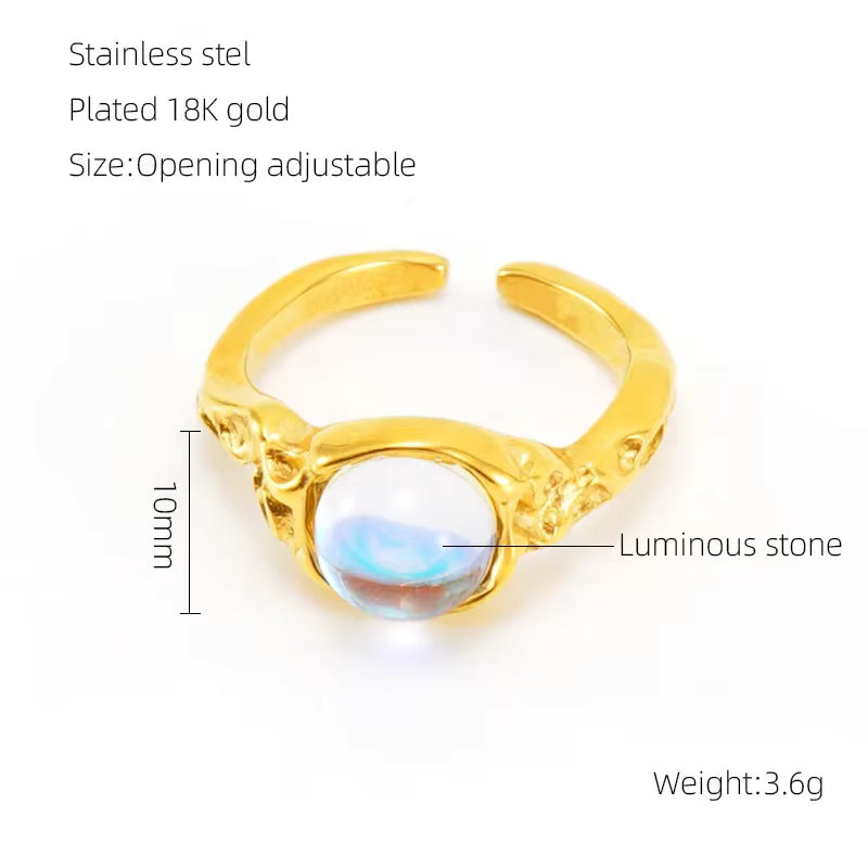 Irregular Surface Colorful Moonstone Ring