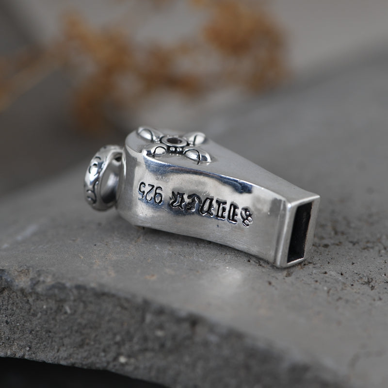 Carved Silver Whistle Necklace