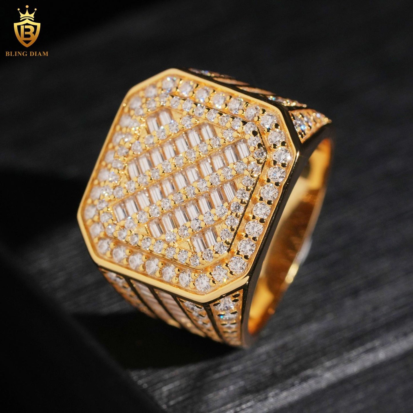 Baguette-cut iced-out ring