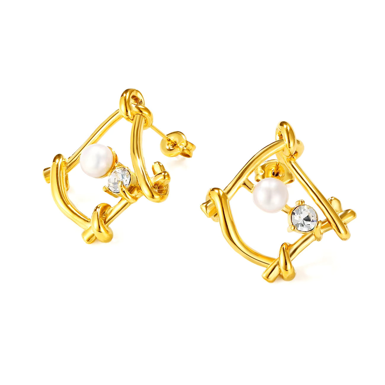 Pearl and Zircon Irregular Earrings