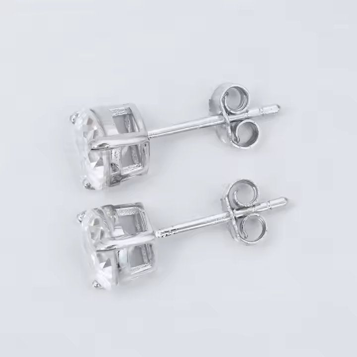 Heart Stud Earrings - 6.5mm VVS Moissanite, Sterling Silver