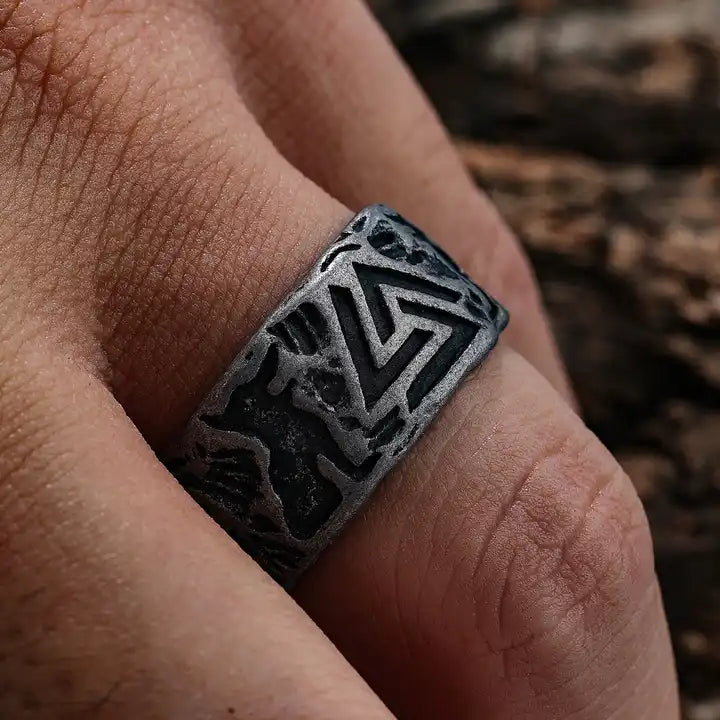 The Knot of The Slan Valknut Fenrir Wolf Signet ring
