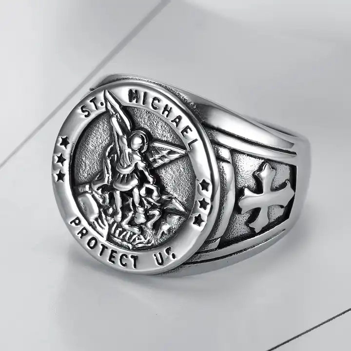 st michael protect us signet ring