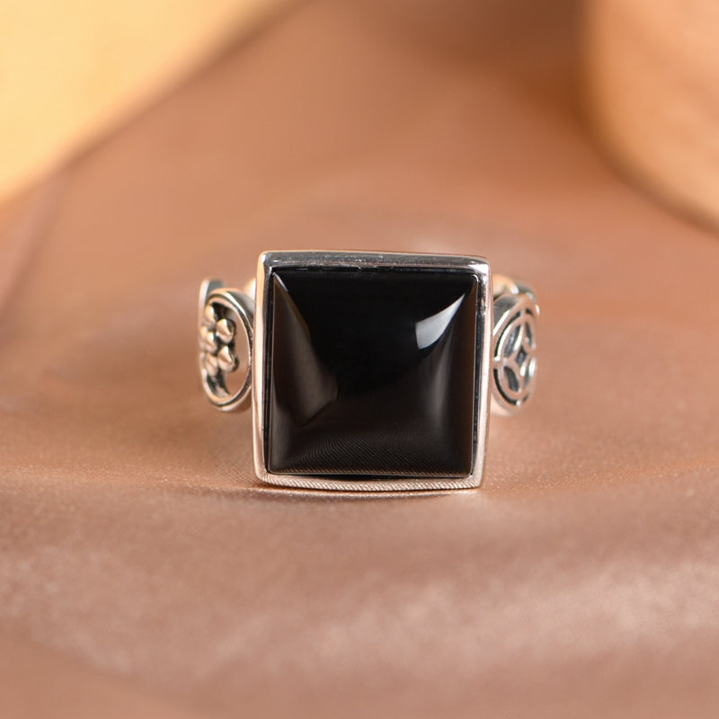 Square Black Agate Ring