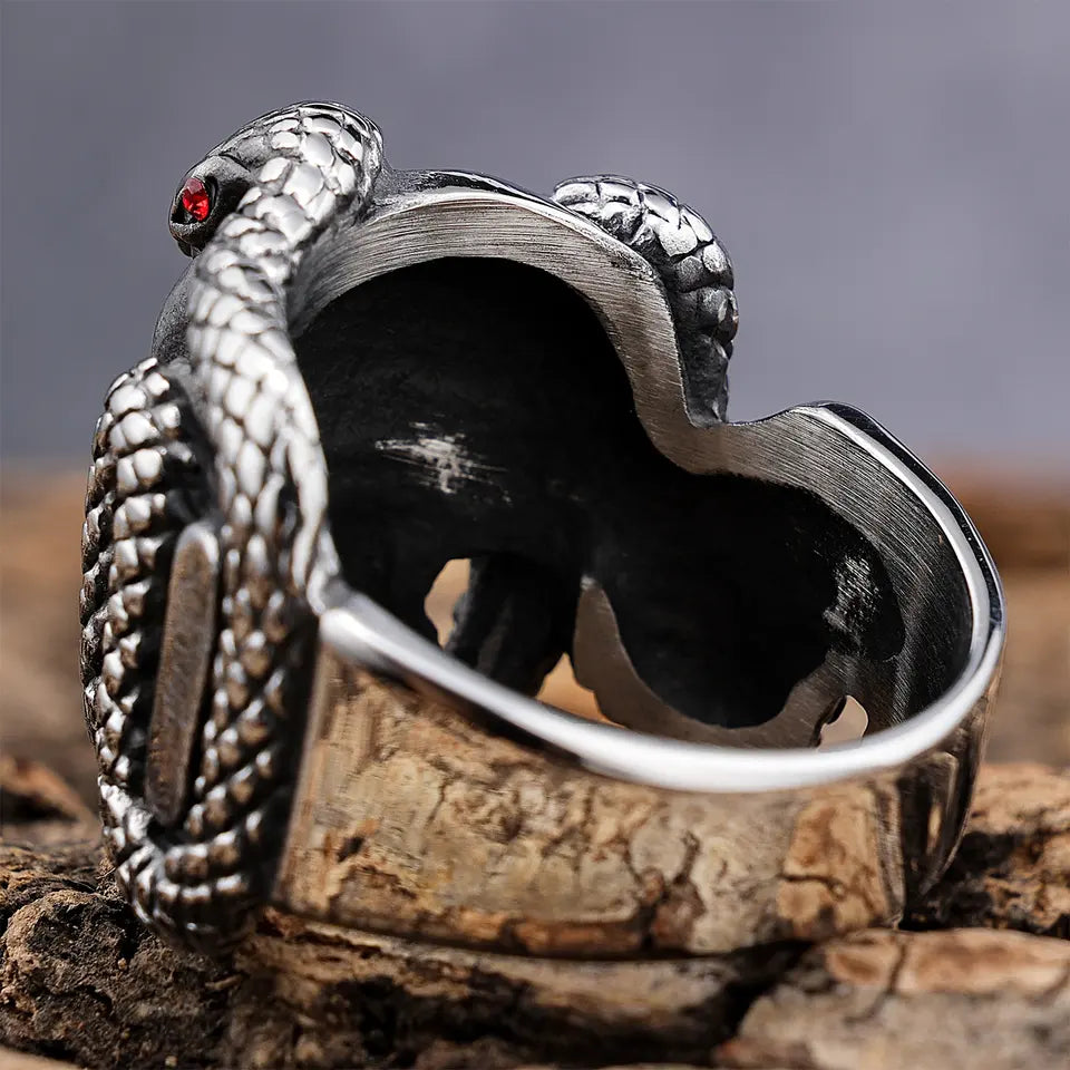 Red Eye Snake Wrapping Skull Ring