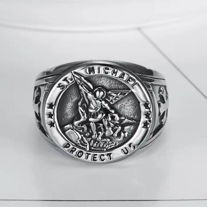 st michael protect us signet ring