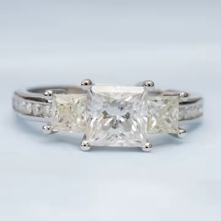 Wedding Ring - Princess Cut VVS Moissanite, Sterling Silver/Gold/Rose Gold