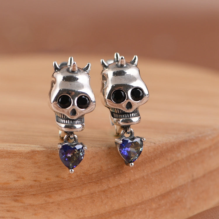 Heart Shaped Zircon Skull Head Stud Earrings