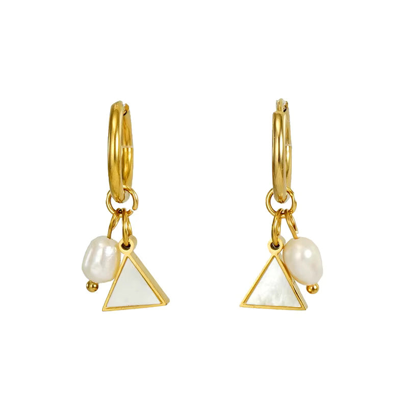 Pearl Shell Drop Dangle Huggie Hoop Earrings