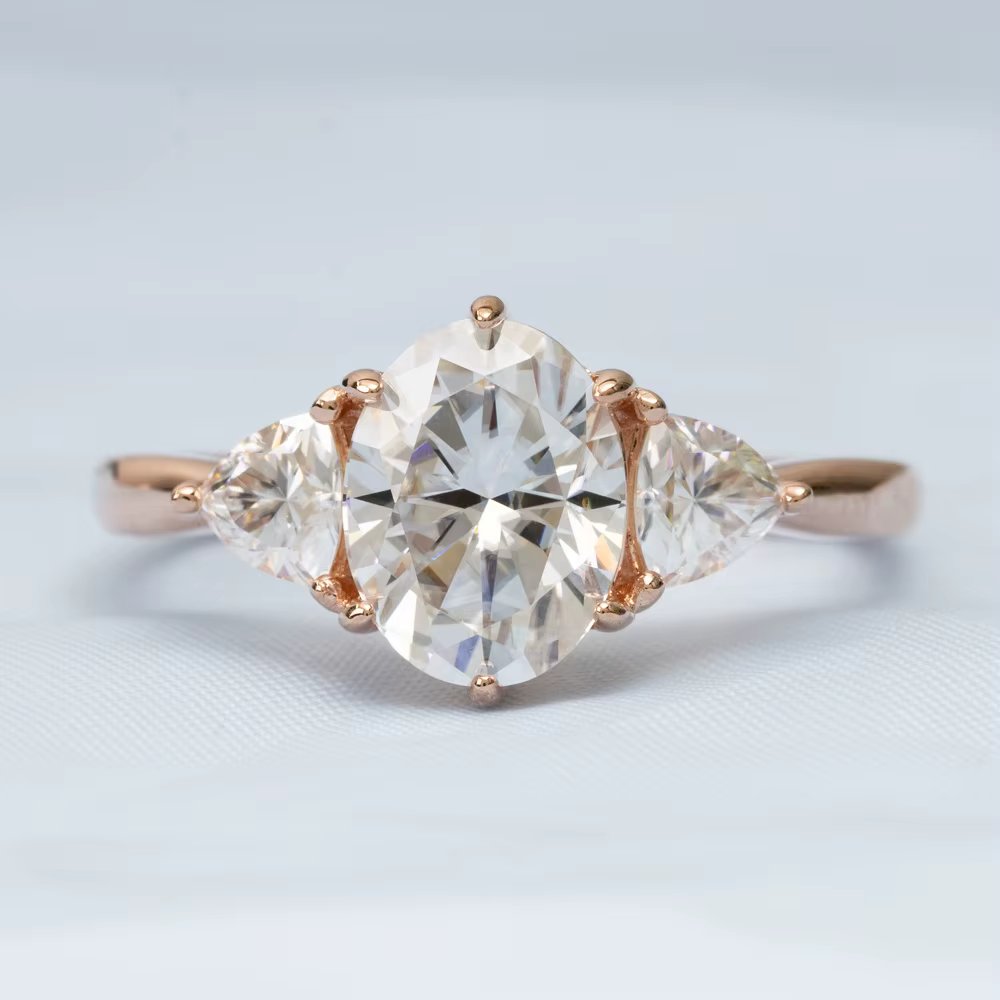 Three-Stone VVS Moissanite Engagement Ring - 925 Silver