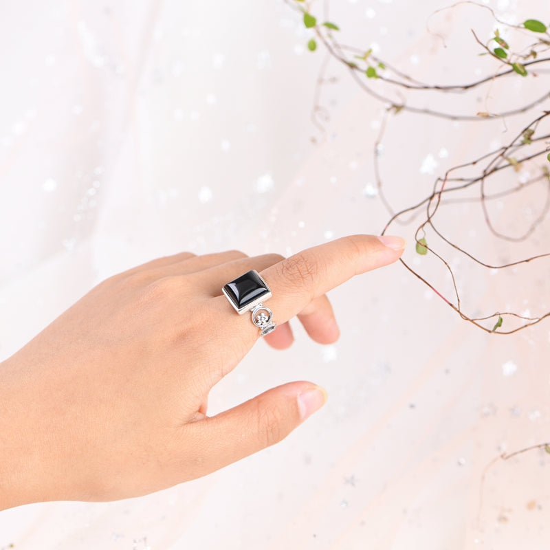 Square Black Agate Ring