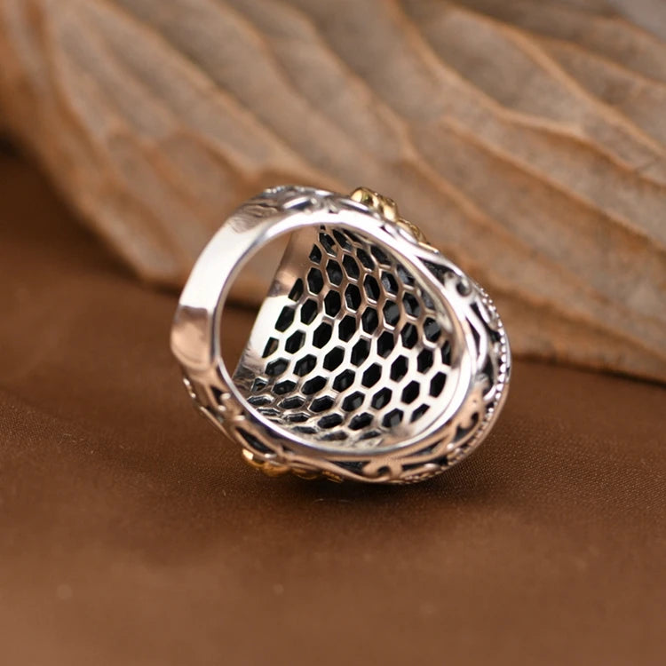 Lion Black Agate Ring