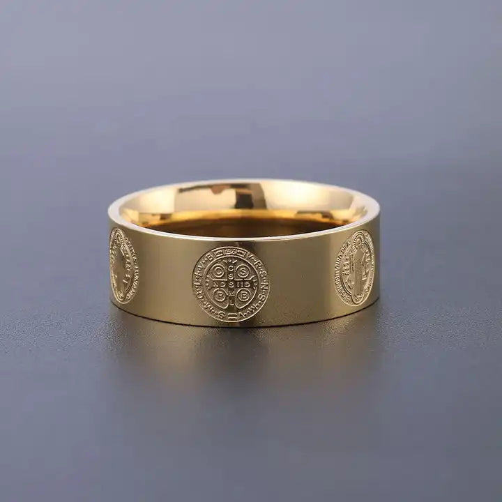 Relief Catholic St Saint Benedict Exorcism Cross Ring