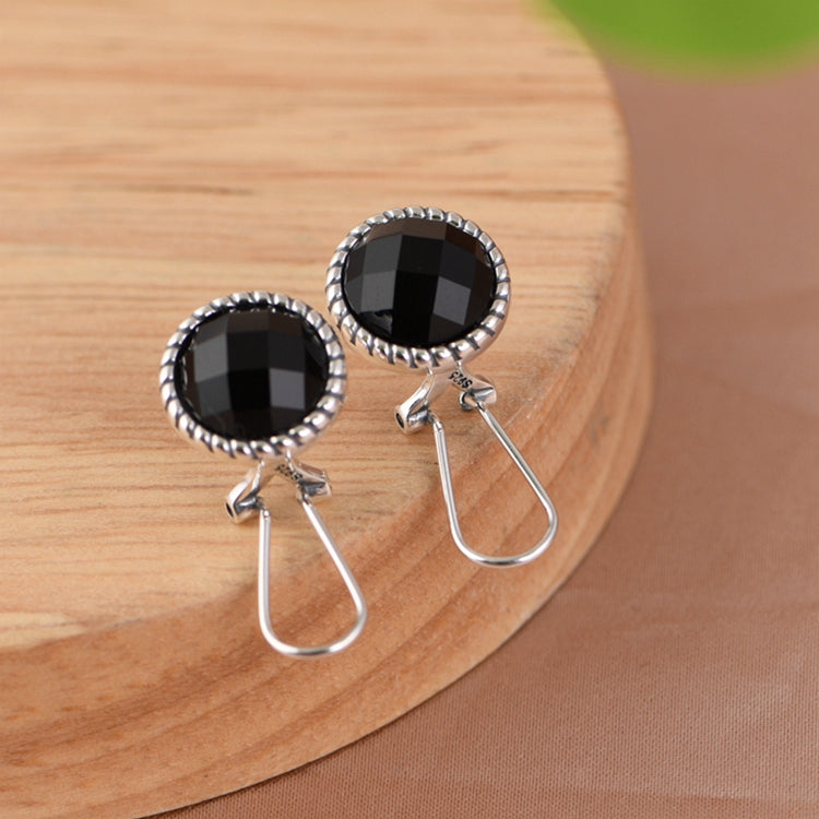 Round Black Agate Earrings