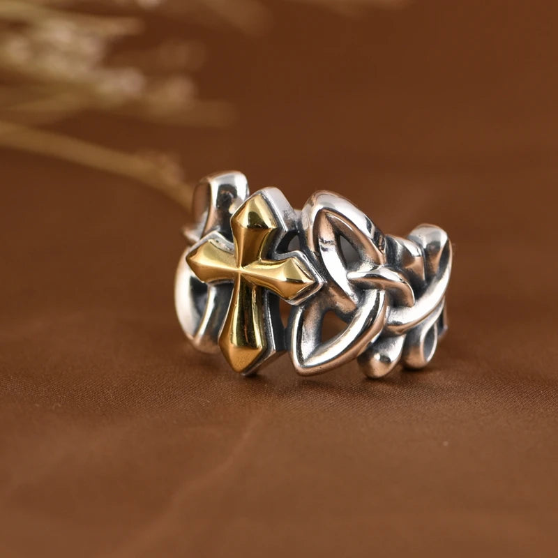 Gold Woven Cross Ring