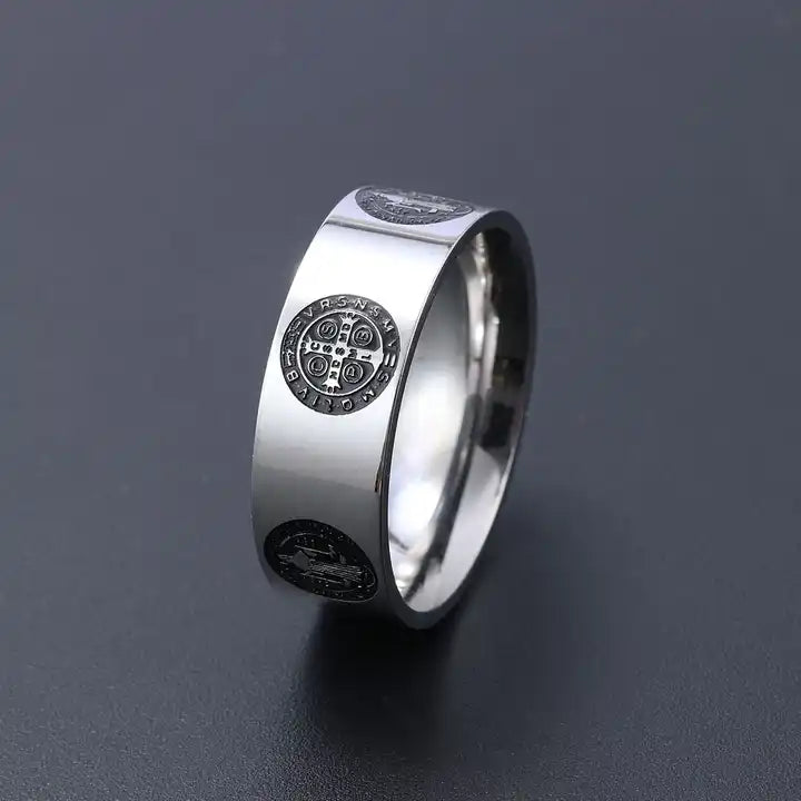 Relief Catholic St Saint Benedict Exorcism Cross Ring