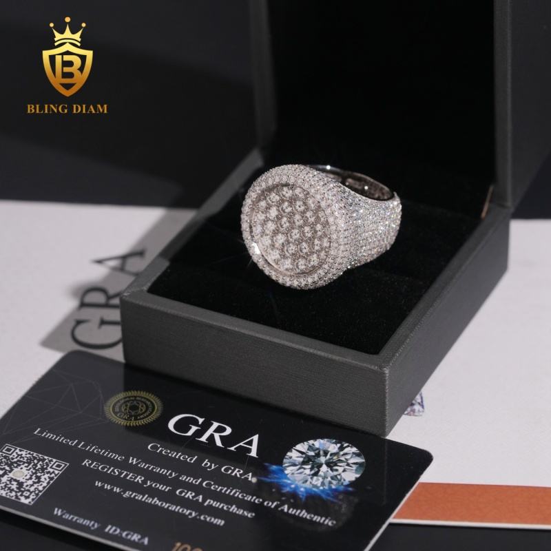 Round iced-out moissanite ring