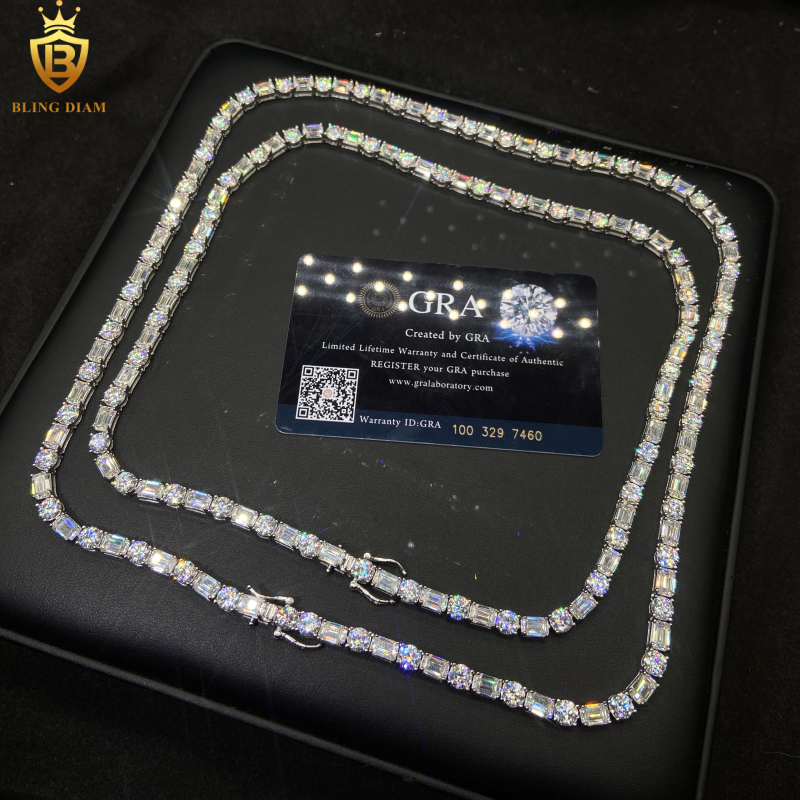 Emerald cut Silver Moissanite Tennis Chain