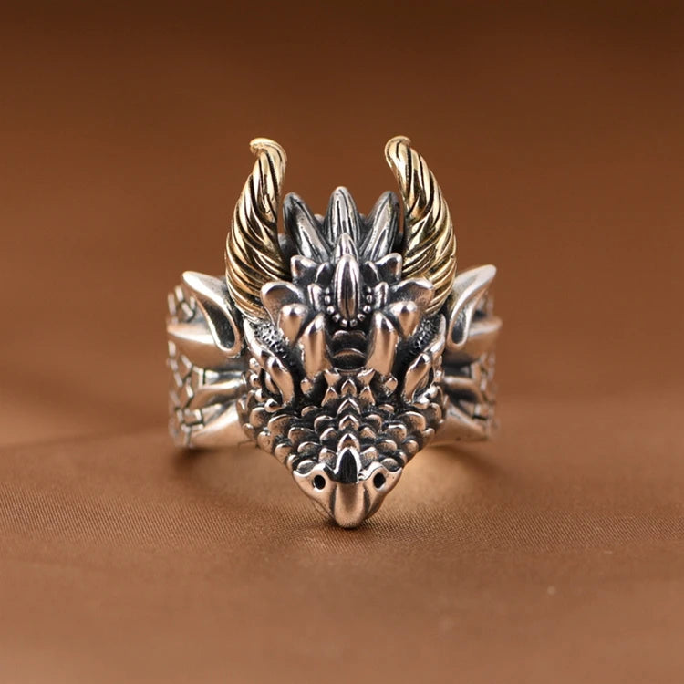 Silver Horned Beast Ring