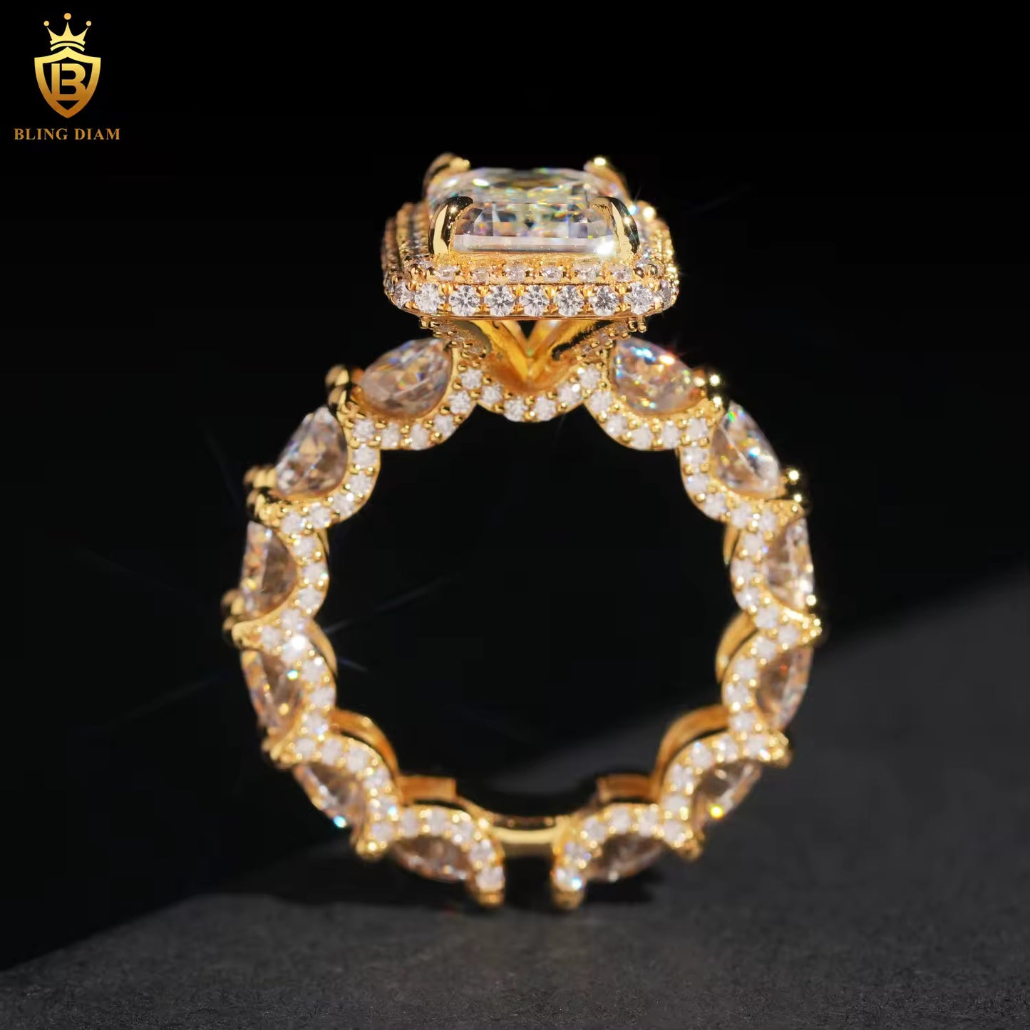 Emerald-cut iced-out ring