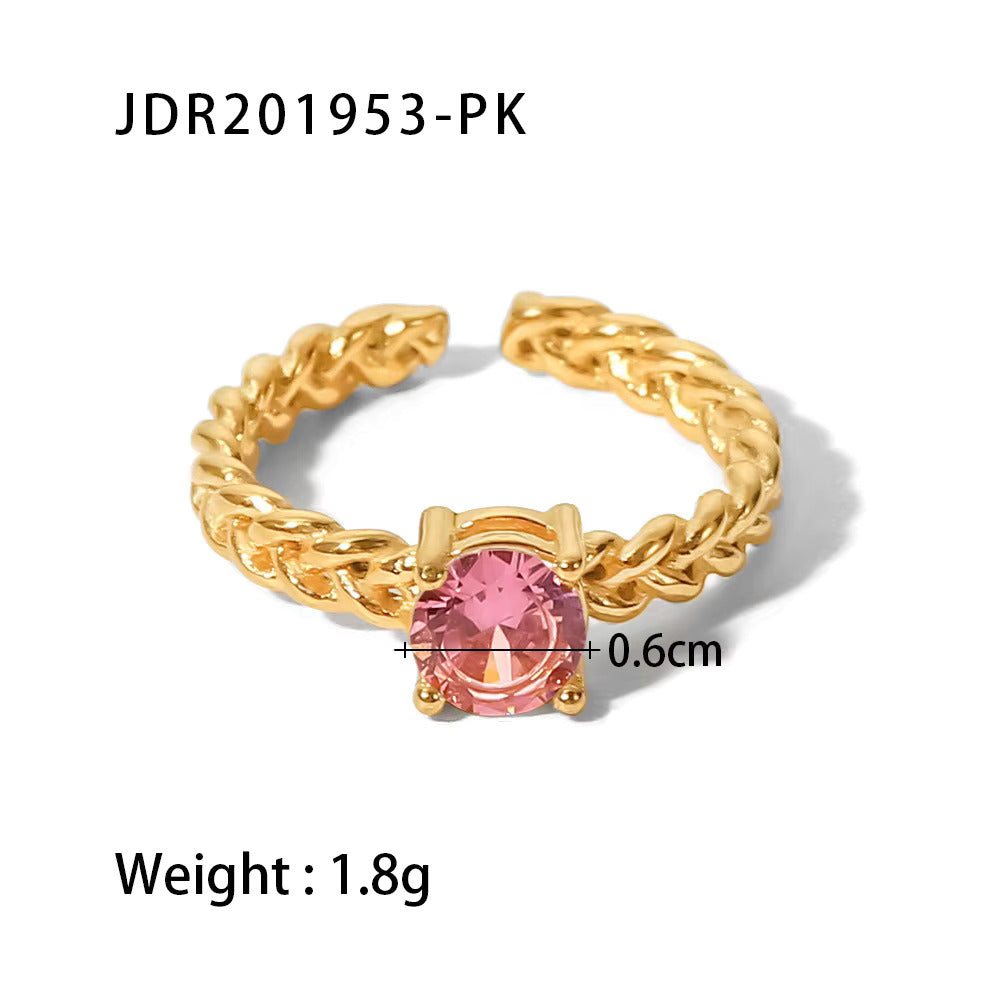 Inlaid Pink Stone Finger Rings