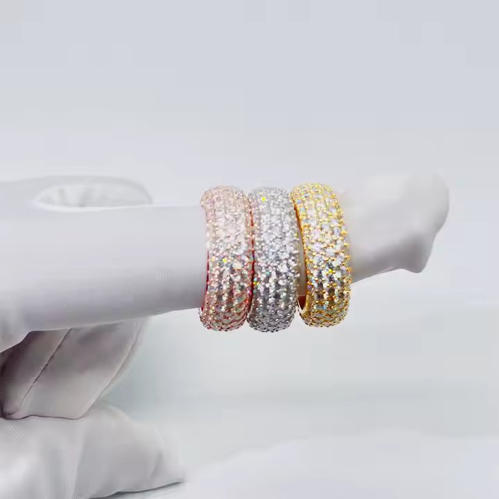 Ring - 5 Row VVS Moissanite, Sterling Silver/Gold/Rose Gold