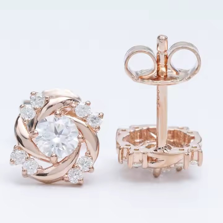 Spiral Twist VVS Moissanite Stud Earrings | Available in Rose Gold, Gold & Silver