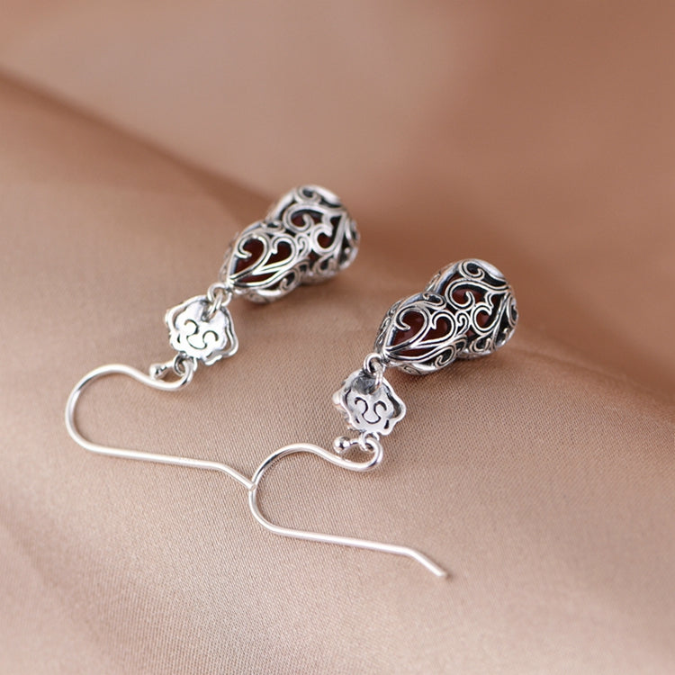 Cloisonne South Red Agate Gourd Earrings