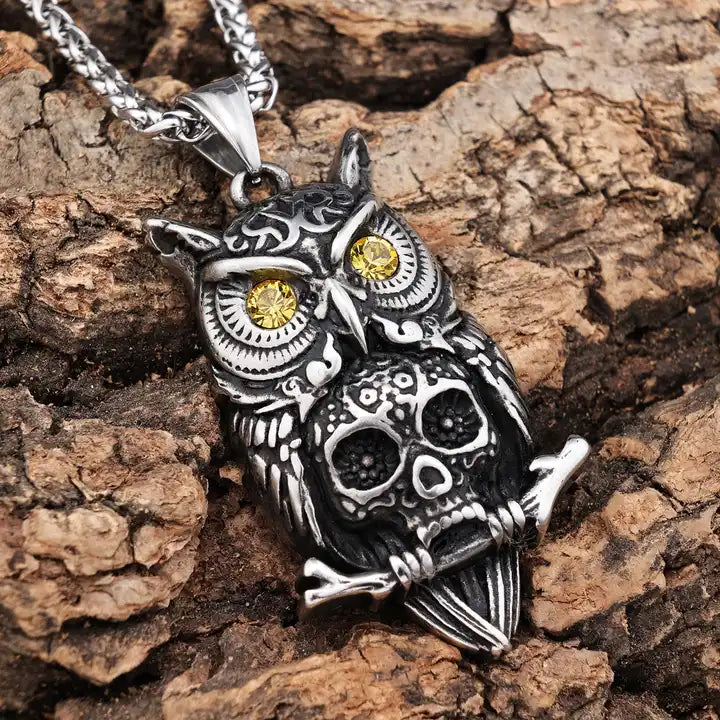 Owl Skull Pendant | Stainless Steel Necklace