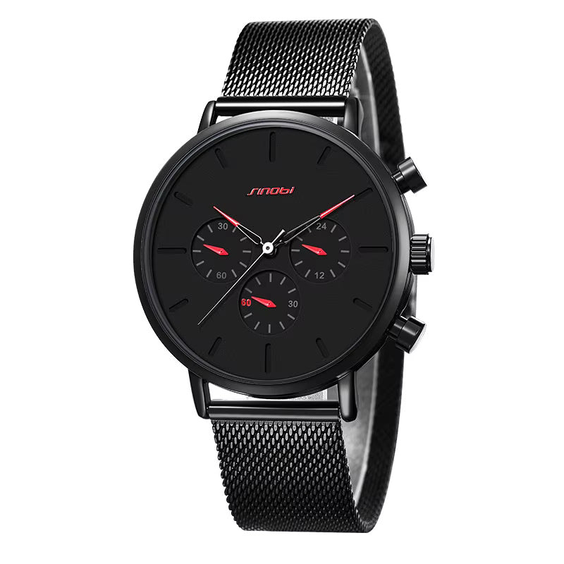 Smooth Black Chronograph Watch with Green Hands