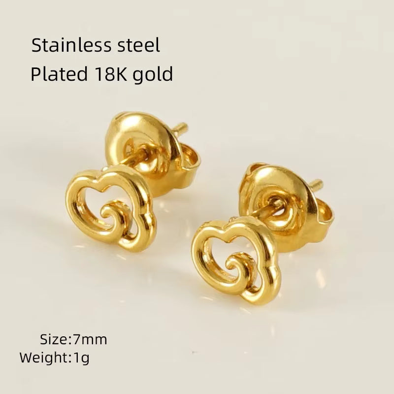 Hollow Square Heart Clover Fish Airplane Cloud Stud Earrings
