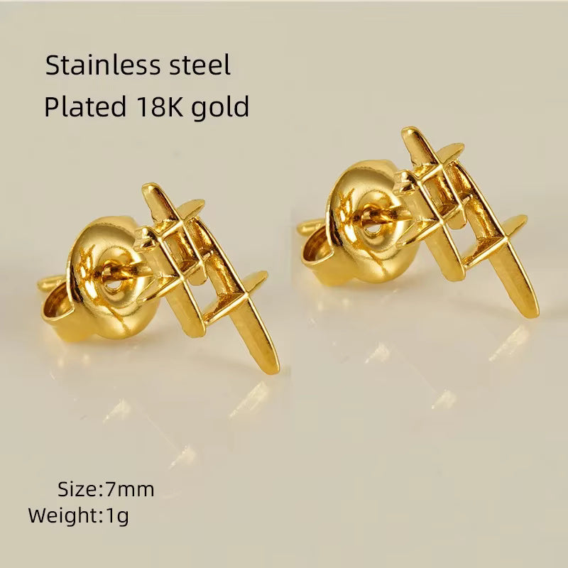 Hollow Square Heart Clover Fish Airplane Cloud Stud Earrings