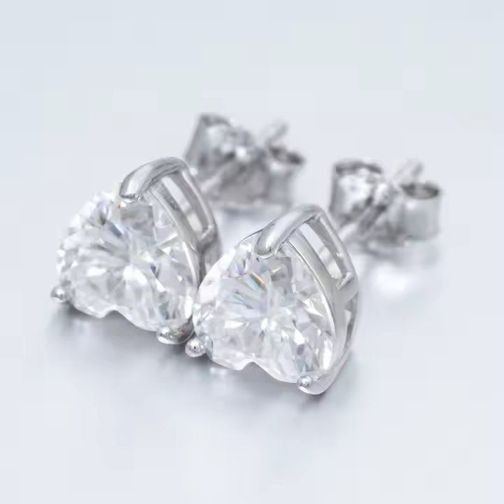Heart Stud Earrings - 6.5mm VVS Moissanite, Sterling Silver