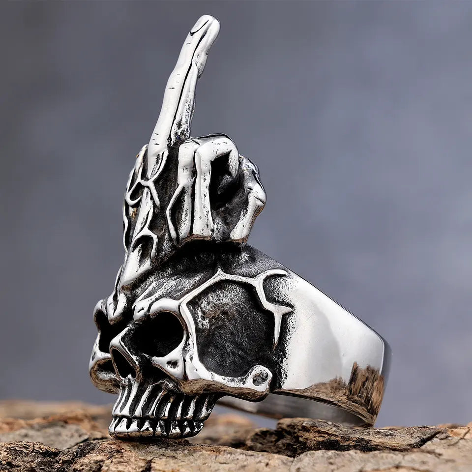 Middle Finger Skull Ring