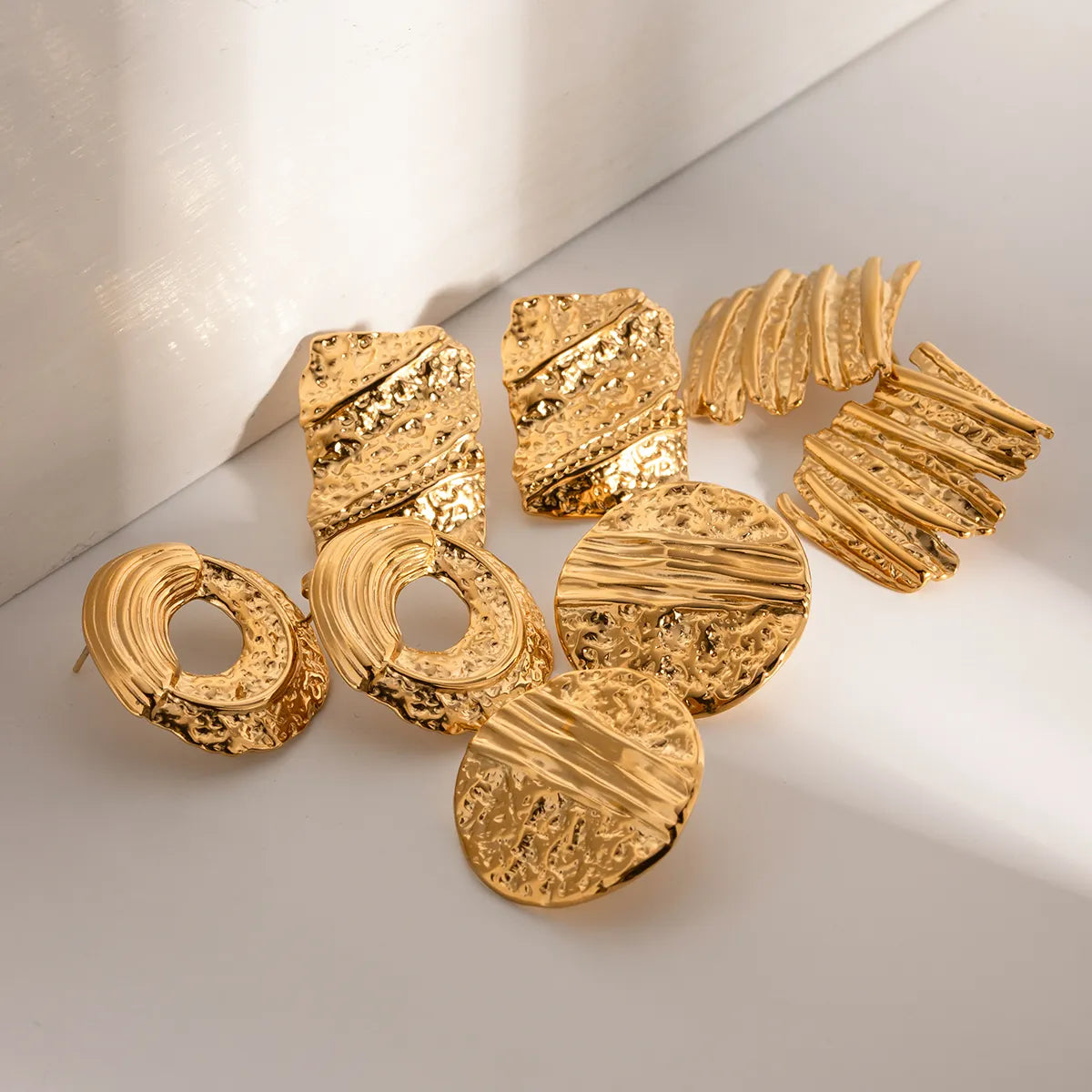Irregular Hammered Chunky Round Square Earrings