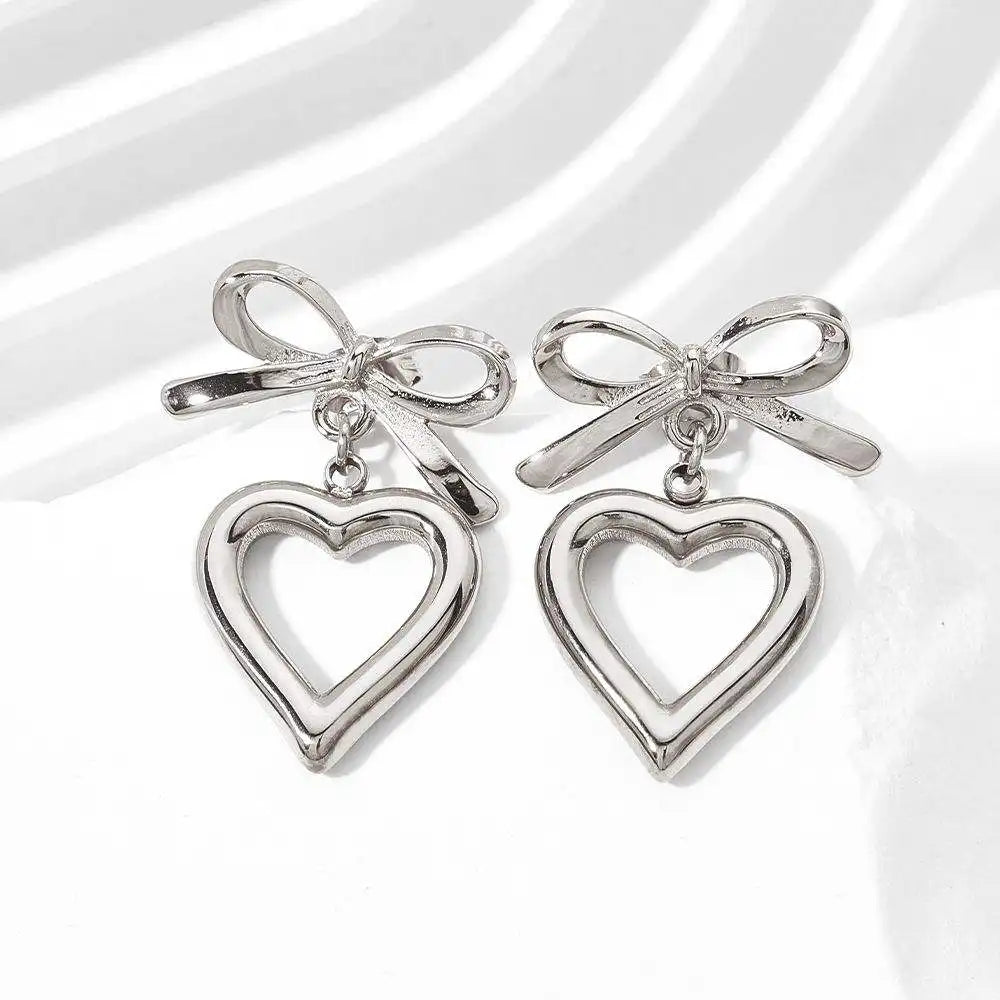 Heart Bow Pendant Luxury Drop Earrings