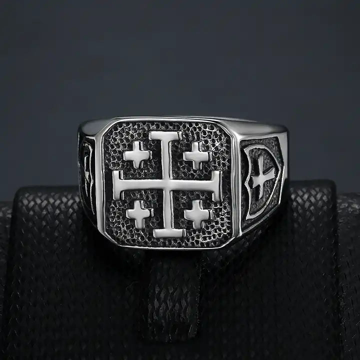 Vintage Jesus Cross Textured Ring