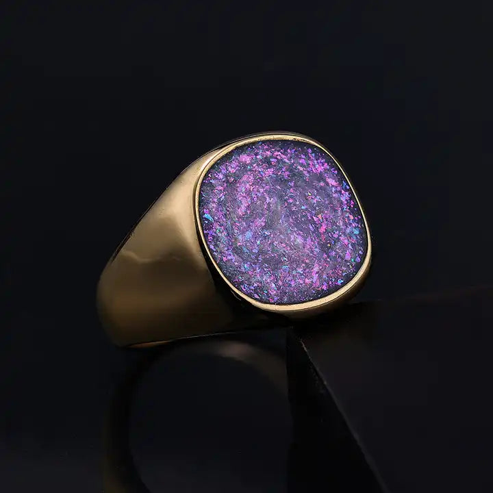 Sparkle Opal Inlay Enamel Signet Ring