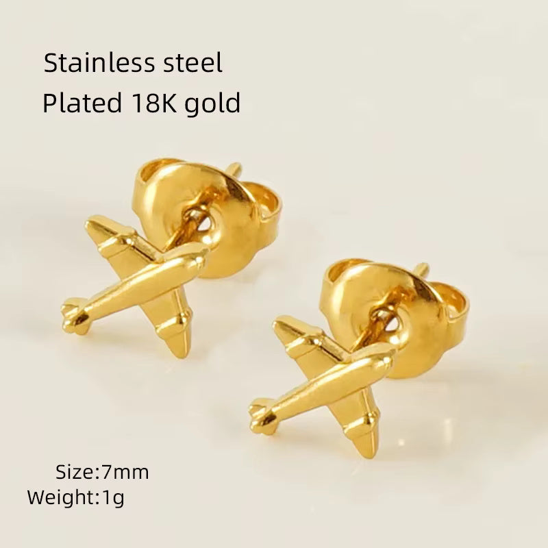 Hollow Square Heart Clover Fish Airplane Cloud Stud Earrings