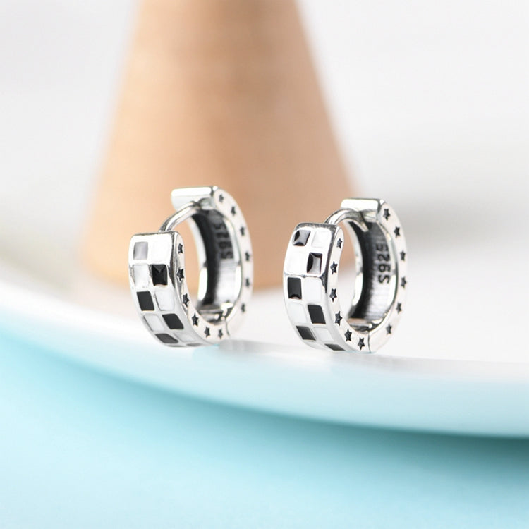 Black and White Lattice Mosaic Star Earrings